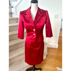 Vintage 90s Alberto Makali Red Satin Corset Dress Jacket Set